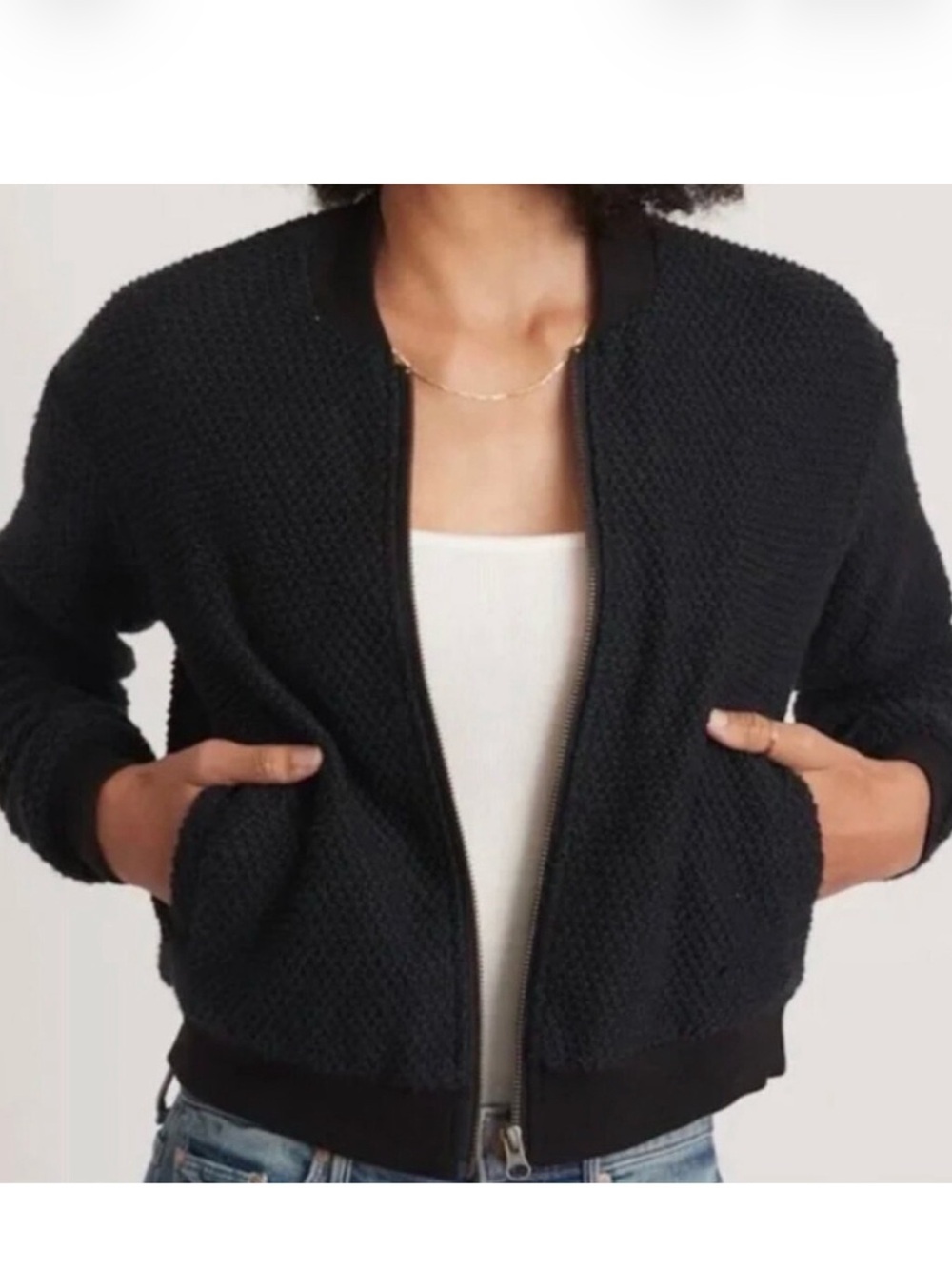 Marine Layer Birdseye Knit Bomber Jacket size  medium.  Has some small pulls/wea